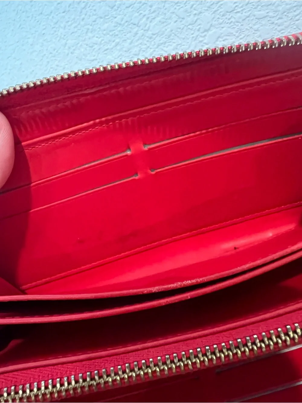 Louis Vuitton Red Vernis Embossed Zip Wallet with Gold Hardware